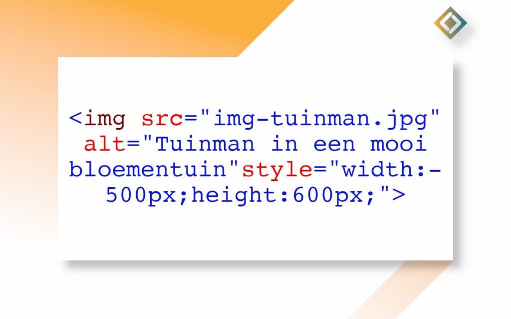 Voorbeeld van hoe de bestandsnaam en alt tekst er uit zien in HTML code